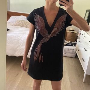 Person Black Phoenix with Low V Neck with Cuffed Sleeves